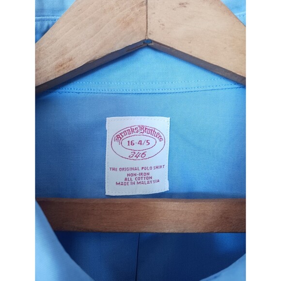 Brooks Brothers 346 Dress Shirt Mens 16 4/5 Blue Non-Iron Long Sleeve Buttondown - Picture 3 of 6